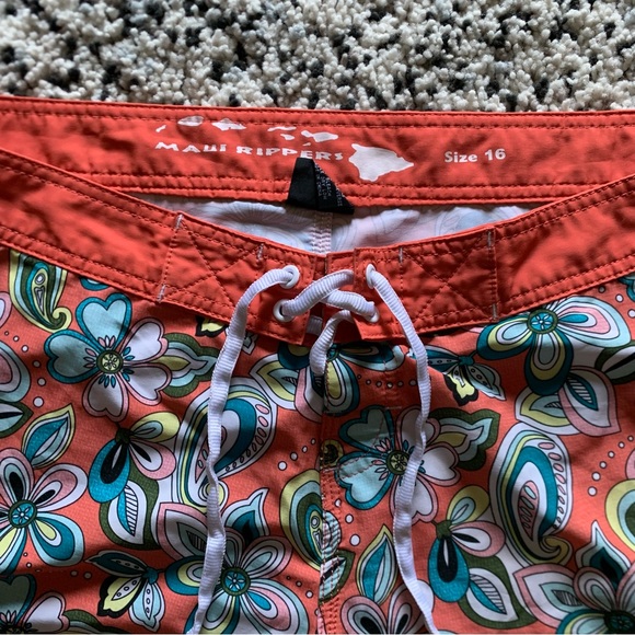 Maui Rippers Orange Abstract Floral Print Lightweight Stretch Board Shorts 16 - Picture 4 of 12